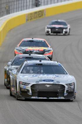 LAS VEGAS, NV - MARCH 05: Brad Keselowski ( 6 RFK Racing Fastenal Ford) drives into turn one during the NASCAR, Motorsport, USA Cup Series Pennzoil 400 presented by Jiffy Lube on March 5, 2023, at the Las Vegas Motor Speedway in Las Vegas, Nevada. (Photo by Michael Allio Icon Sportswire) AUTO: MAR 05 NASCAR Cup Series Pennzoil 400 presented by Jiffy Lube Icon116230305082