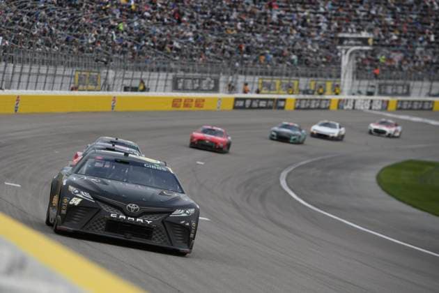 LAS VEGAS, NV - MARCH 05: Ty Gibbs ( 54 Joe Gibbs Racing He Gets us Toyota) makes his way down the front stretch during the NASCAR, Motorsport, USA Cup Series Pennzoil 400 presented by Jiffy Lube on March 5, 2023, at the Las Vegas Motor Speedway in Las Vegas, Nevada. (Photo by Michael Allio Icon Sportswire) AUTO: MAR 05 NASCAR Cup Series Pennzoil 400 presented by Jiffy Lube Icon116230305100