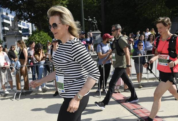 Queen Mathilde of Belgium pictured during the 43th edition of the 20 km door Brussel - 20 km de Bruxelles running event, Sunday 28 May 2023 in Brussels. JOHNxTHYS x68046084x
