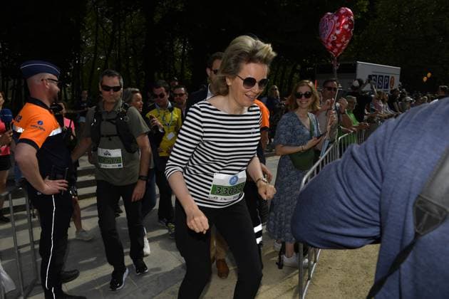 Queen Mathilde of Belgium pictured during the 43th edition of the 20 km door Brussel - 20 km de Bruxelles running event, Sunday 28 May 2023 in Brussels. JOHNxTHYS x68050185x