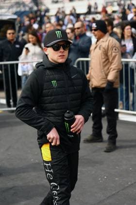 LAS VEGAS, NV - MARCH 05: Ty Gibbs ( 54 Joe Gibbs Racing He Gets us Toyota) before the start of the NASCAR, Motorsport, USA Cup Series Pennzoil 400 presented by Jiffy Lube on March 5, 2023, at Las Vegas Motor Speedway in Las Vegas, Nevada. (Photo by Dan Trobaugh Icon Sportswire) AUTO: MAR 05 NASCAR Cup Series Pennzoil 400 presented by Jiffy Lube EDITORIAL USE ONLY Icon230305240400