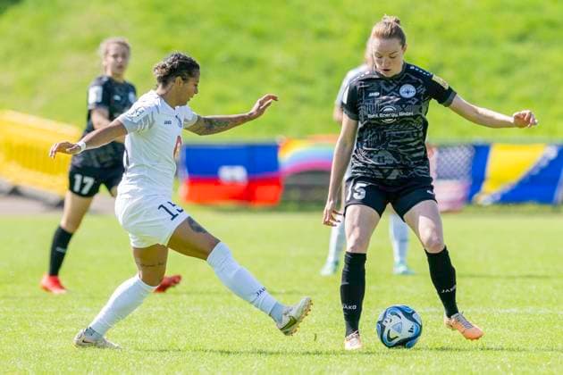 Soccer 2 Womens Bundesliga, Season 2023 2024, Matchday 24, SG 99 Andernach 1 FFC Turbine Potsdam on 12 05 2024 at the Andernach Stadium in Andernach duel between Adrienne Jordan 1 FFC Turbine Potsdam, 15 and Vanessa Zilligen SG 99 Andernach, 15 Important note According to the regulations of the DFL German Football League and the DFB German Football Association, it is prohibited to use or have used photographs taken in the stadium and or of the game in the form of sequential images and or video-like photo series Foto Kirchner Media TH Copyright: xKirchner-Media THx