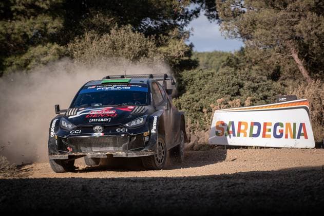 FIA WRC, Motorsport Rallye, WM Rally Italia Sardegna 2024 The driver Elfyn Evans and his co-driver Scott Martin are driving a Toyota GR Yaris Rally1 during Day 1 of Rally Italia Sardegna 2024 Alghero Italy Copyright: xFedericoxManonix originalFilename:manoni-notitle240531_np6kF