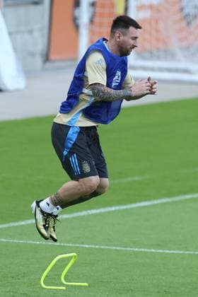 Argentina s forward Lionel Messi takes part in a training session ahead the match against Ecuador for the Copa America USA 2024 quarterfinal match, at Shell Energy Stadium in Houston, TX, on July 3, 2024 HOUSTON UNITED STATES Copyright: xALEJANDROxPAGNIx