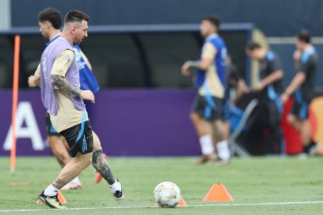 Argentina s forward Lionel Messi takes part in a training session ahead the match against Colombia for the Copa America USA 2024 final match, at Florida International University FIU , Miami, on July 13, 2024 MIAMI UNITED STATES Copyright: xALEJANDROxPAGNIx