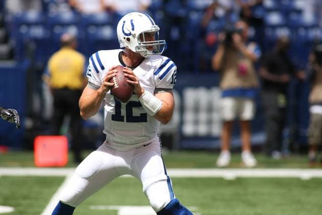 NFL, American Football Herren, USA 2012: Rams vs Colts AUG 12 August 12, 2012: Indianapolis Colts quarterback Andrew Luck (12) warms up before an NFL game between the St. Louis Rams and the Indianapolis Colts at Lucas Oil Stadium in Indianapolis, IN.(Credit Image: Pat Lovell Cal Media) Indianapolis Indiana United States EDITORIAL USE ONLY Copyright: xx ZUMA-20120812_zaf_c04_036.jpg PatxLovellx csmphoto628206