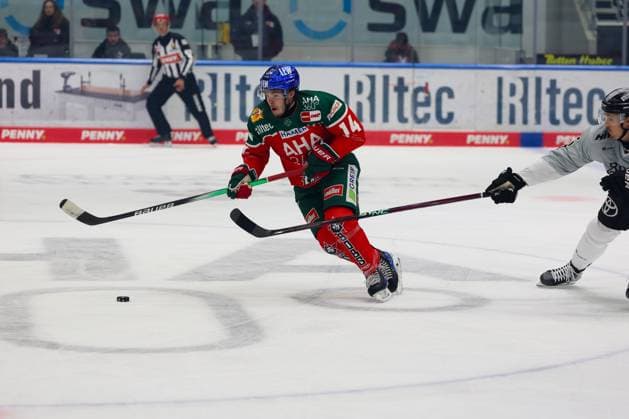 in duel, action, with D J Busdeker 14 Augsburger Panther , Augsburger Panther vs Koelner Haie, 4 Spieltag, Eishockey, Penny DEL, 29 09 2024 Augsburg Bayern Germany Copyright: xkolbert-press ChristianxKolbertx