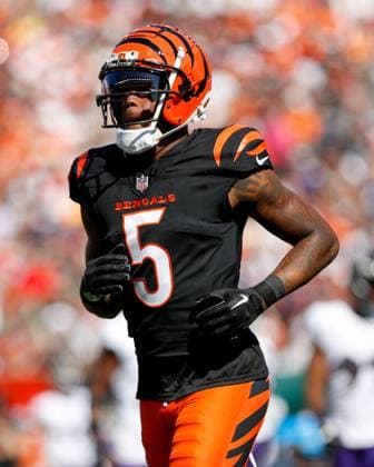 CINCINNATI, OH - OCTOBER 06: Cincinnati Bengals wide receiver Tee Higgins (5) during the game against the Baltimore Ravens and the Cincinnati Bengals on October 6, 2024, at Paycor Stadium in Cincinnati, OH. (Photo by Ian Johnson Icon Sportswire) NFL, American Football Herren, USA OCT 06 Ravens at Bengals EDITORIAL USE ONLY Icon241006071
