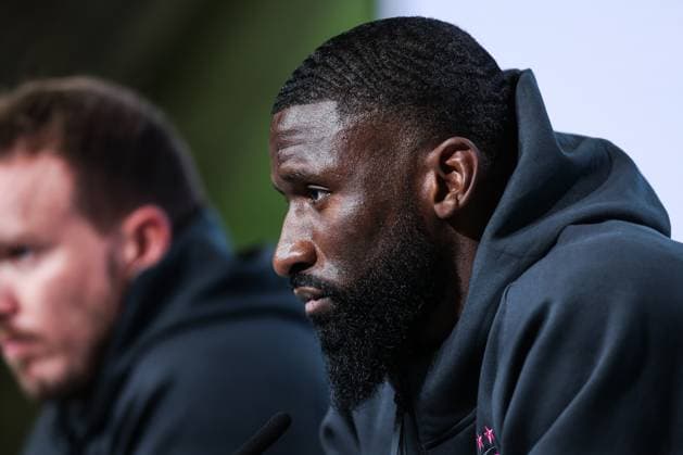 Sport, Football, UEFA Nations League Season 2024 2025 Group A3 Matchday 4 Final press conference Germany before the match against the Netherlands 13 10 2024, Allianz Arena Munich Antonio Rüdiger Germany, 2 Munich Allianz Arena Bayern Germany
