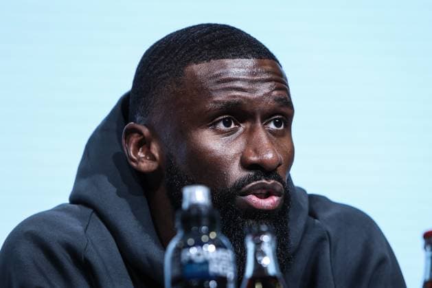 Sport, Football, UEFA Nations League Season 2024 2025 Group A3 Matchday 4 Final press conference Germany before the match against the Netherlands 13 10 2024, Allianz Arena Munich Antonio Rüdiger Germany, 2 Munich Allianz Arena Bayern Germany