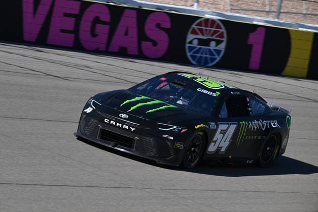 LAS VEGAS, NV - OCTOBER 20: Ty Gibbs ( 54 Joe Gibbs Racing Monster Energy Toyota) during the South Point 400 NASCAR, Motorsport, USA Cup Series playoff race on October, 20, 2024, at Las Vegas Motor Speedway in Las Vegas, NV. (Photo by Gary Nastase LVMS Icon Sportswire) AUTO: OCT 20 NASCAR Cup Series South Point 400 EDITORIAL USE ONLY Icon299241020411