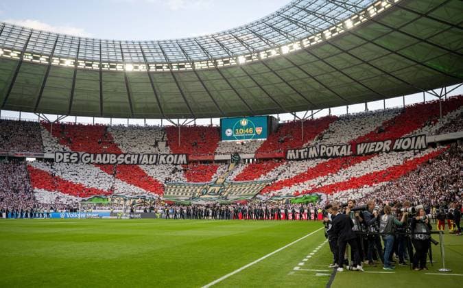Soccer, Men, Season 2024 2025, COSY WASCH Berlin State Cup Final at Mommsenstadion, BSV Eintracht Mahlsdorf BFC Dynamo 0 2 , VfB fans in the Ostkurve, 24 05 2025, Copyright: xMatthiasxKochx