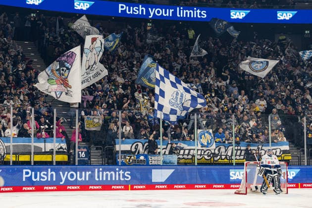 The Munich fans in the Nordkurve behind Hendrik Hane Goalkeeper, Iserlohn Roosters, 32 celebrate the goal to 1 0, on the LED boards is Push your limits GER, EHC Red Bull Muenchen vs Iserlohn Roosters, Ice Hockey, DEL, 39 Matchday, Season 2025 2026, 11 01 2026 GER, EHC Red Bull Muenchen vs Iserlohn Roosters, Ice Hockey, DEL, 39 Matchday, Season 2025 2026, 11 01 2026 Muenchen Copyright: xEibner-Pressefoto HeikexFeinerx EP_HFR