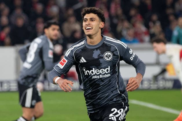 Ayoube Amaimouni Echghouyab Eintracht Frankfurt celebrate the goal during the 1 Bundesliga Matchday 17 match between VFB Stuttgart and Eintracht Frankfurt at MHP Arena in Stuttgart, Germany on January 13, 2026 DFL DFB REGULATIONS PROHIBIT ANY USE OF PHOTOGRAPHS as IMAGE SEQUENCES and or QUASI VIDEO Copyright: JoaquimxFerreira