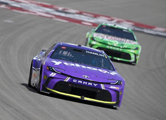 LAS VEGAS, NV - MARCH 15: Denny Hamlin ( 11 Joe Gibbs Racing Yahoo! Toyota) leads Christopher Bell ( 20 Joe Gibbs Racing Interstate Batteries Toyota) during the early laps of the NASCAR, Motorsport, USA Cup Series Pennzoil 400 on March 15, 2026, at Las Vegas Motor Speedway in Las Vegas, NV. (Photo by Will Lester Icon Sportswire) AUTO: MAR 15 NASCAR Cup Series Pennzoil 400 EDITORIAL USE ONLY Icon24031511709