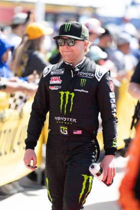 LAS VEGAS, NV - MARCH 15: Ty Gibbs ( 54 Joe Gibbs Racing Monster Energy Toyota) walks on the red carpet to driver introductions during the NASCAR, Motorsport, USA Cup Series Pennzoil 400 race on March 15, 2026, at Las Vegas Motor Speedway in Las Vegas, NV. (Photo by Karl Anderson Icon Sportswire) AUTO: MAR 15 NASCAR Cup Series Pennzoil 400 EDITORIAL USE ONLY Icon272260315029