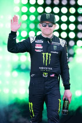 LAS VEGAS, NV - MARCH 15: Ty Gibbs ( 54 Joe Gibbs Racing Monster Energy Toyota) waves to fans during driver introductions prior to the NASCAR, Motorsport, USA Cup Series Pennzoil 400 race on March 15, 2026, at Las Vegas Motor Speedway in Las Vegas, NV. (Photo by Karl Anderson Icon Sportswire) AUTO: MAR 15 NASCAR Cup Series Pennzoil 400 EDITORIAL USE ONLY Icon272260315069