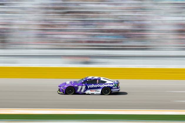LAS VEGAS, NV - MARCH 15: Denny Hamlin ( 11 Joe Gibbs Racing Yahoo! Toyota) drives during the NASCAR, Motorsport, USA Cup Series Pennzoil 400 race on March 15, 2026, at Las Vegas Motor Speedway in Las Vegas, NV. (Photo by Karl Anderson Icon Sportswire) AUTO: MAR 15 NASCAR Cup Series Pennzoil 400 EDITORIAL USE ONLY Icon272260315080