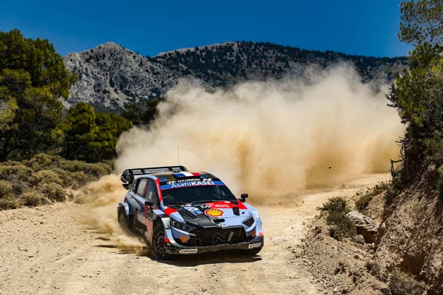 IPA86180808 - Driver Adrien Fourmaux and co-driver Alexandre Coria of the Hyundai Shell Mobis World Rally Team, driving a Hyundai i20 N Rally1, are set to tackle the third day of the race during the 2026 FIA World Rally Championship WRC, Motorsport Rallye, WM EKO Acropolis Rally in Greece on June 28 in Loutraki, Greece.  Copyright: xLucaxBarsali IPAxSportx xx 86180808