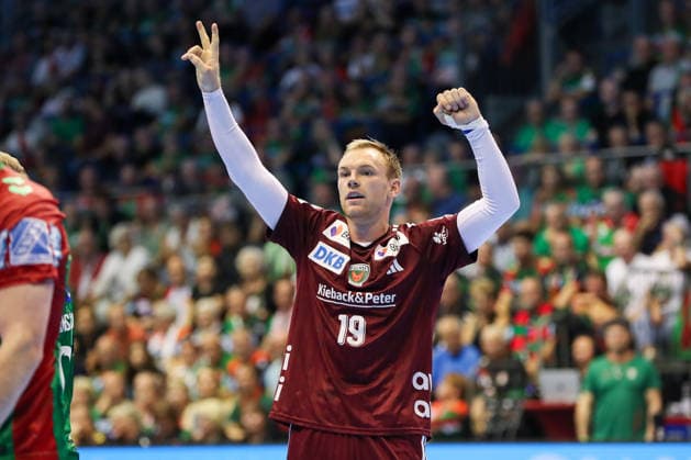 September 3, 2026, xgox, Handball: Opel HBL SC Magdeburg vs. Füchse Berlin (emspor), from left to right: Mathias Gidsel (Berlin), 19 (Magdeburg)