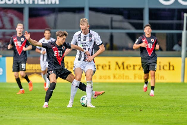 Alexander Prokopenko (Viktoria Köln), 30, in a tackle with Vinko Sapina (FC Ingolstadt 04), 41; FC Viktoria Köln vs. FC Ingolstadt 04, soccer, 3rd Division, Matchday 7, 2026–27 season, September 19, 2026, DFL regulations prohibit any use of photographs as image sequences and or quasi-video. FC Viktoria Cologne vs. FC Ingolstadt 04, soccer, 3rd Division, Matchday 7, 2026–27 season, September 19, 2026, Cologne Copyright: xEibner-Pressefoto LukasxBaldygax EP_LBA