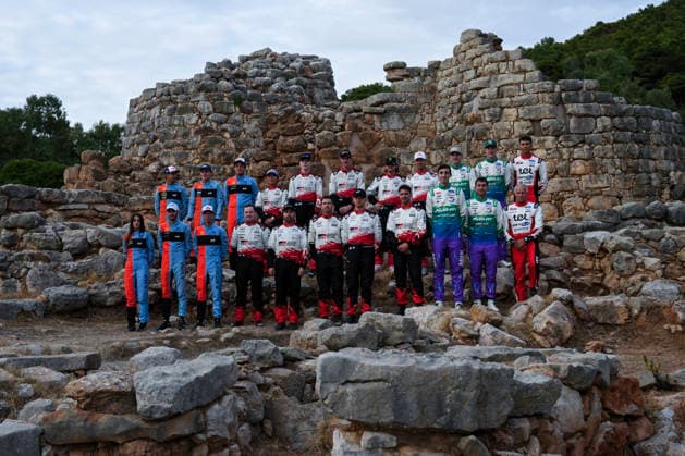 FIA WRC, Motorsport Rallye, WM Rally Italia Sardegna 2026 Team M Ford World Rally Team members pose for a family photo with their Ford Puma Rally1 cars at Nuraghe Palmavera during the FIA World Rally Championship WRC Rally Italia Sardegna 2026 in Sardinia, Italy, on September 30, 2026. Alghero Italy Copyright: xLucaxBarsalix originalFilename:barsali-wrcrally250930_npeCj