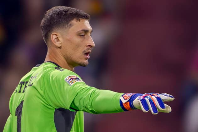 Munich, Germany October 1, 2026 UEFA Nations League 2026–2027 League Phase Group A2 Match 3 Germany vs. Serbia Pictured: Goalkeeper Djordje Petrovic (SRB) gesturing on the field. DFB and DFL regulations prohibit any use of photographs as image sequences and or quasi-video Allianz Arena, Bavaria Copyright: xFotostandx xSchäferx