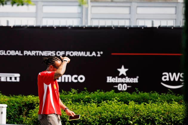 3rd October 2026; Sepang IC, Kuala Lumpur, Malaysia; Formula 1, Bahrain Grand Prix, Qualifying Day; Lewis Hamilton (44) of Great Britain and Scuderia Ferrari HP arriving StephenxBlackberry