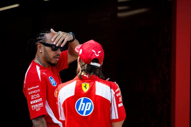 3rd October 2026; Sepang IC, Kuala Lumpur, Malaysia; Formula 1, Bahrain Grand Prix, Qualifying Day; Lewis Hamilton (44) of Great Britain and Scuderia Ferrari HP arriving StephenxBlackberry