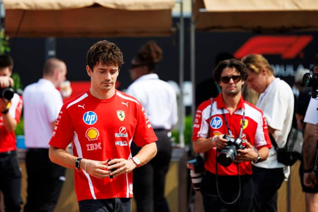 3rd October 2026; Sepang IC, Kuala Lumpur, Malaysia; Formula 1, Bahrain Grand Prix, Qualifying Day; Charles Leclerc (16) of Monaco and Scuderia Ferrari HP arriving StephenxBlackberry