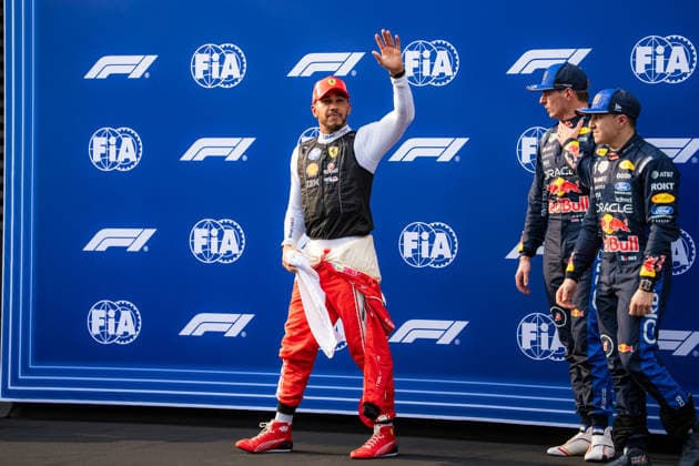 2026 Malaysian GP - Sepang Circuit - Pilots LEWIS HAMILTON 44 (GBR) of Scuderia Ferrari HP (Ferrari SF-26) MAX VERSTAPPEN 1 (NED) of Oracle Red Bull Racing (Red Bull Racing RB22) and ISACK HADJAR 6 (FRA) of Oracle Red Bull Racing (Red Bull Racing RB22) after qualifying top 3 on Saturday during the 2026 Formula 1 Gulf Air Bahrain Grand Prix in Malaysia at Sepang International Circuit in Kuala Lumpur, Malaysia, on October 3, 2026. Photo by Antoine Lapeyre Reveries Agency ABACAPRESS.COM Kuala Lumpur Malaysia Copyright: xAntoinexLapeyre ReveriesxAgency ABACAx