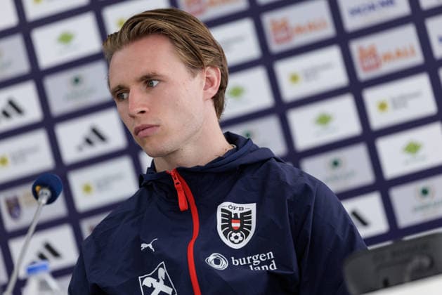 SOCCER - NL, KOS vs AUT PRISTINA,KOSOVO,03.OCT.26 - SOCCER - UEFA Nations League, OEFB international match, Länderspiel, Nationalmannschaft Kosovo vs Austria, preview, press conference, PK, Pressekonferenz team AUT. Image shows Patrick Wimmer (AUT). GEPAxpictures xArminxRauthner