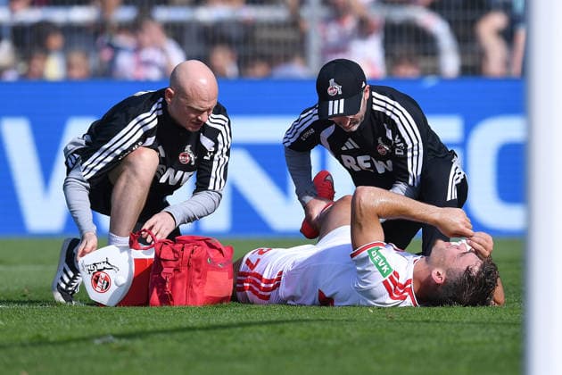 Soccer Friendly Match: FC Viktoria Köln vs. 1. FC Köln on October 3, 2026, at Sportpark Höhenberg in Cologne. Thijs Dallinga of Cologne lies injured on the ground. xRx