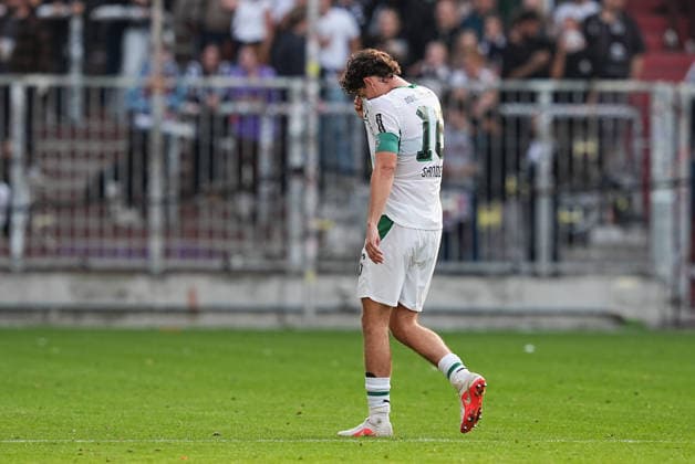 October 3, 2026, xydrx, Men s, Soccer, Friendly Match, FC St. Pauli vs. Borussia Mönchengladbach, 2026–2027 Season, Millerntor Stadium, Philipp Sander, Borussia Mönchengladbach, No. 16 leaves the field with his head down after the 1–1 final score. DFB regulations prohibit any use of photographs as image sequences and or quasi-video. Copyright: HMBxMedia YannisxDreimann