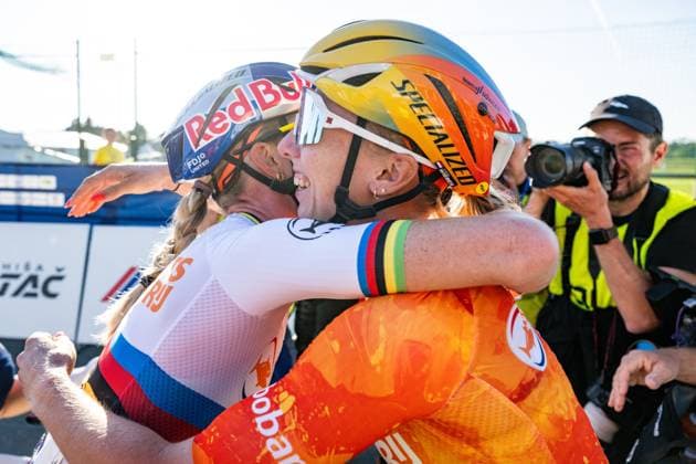 Netherlands Demi Vollering and Netherlands Lorena Wiebes celebrates after the elite women Road Race race (130 km) at the cycling UEC Road European Championships, in Ljubljana, Slovenia Saturday 3 October 2026. The UEC Road European Championships are taking place from 02 to 07 October in Ljubljana, Slovenia. DAVIDxPINTENS x188626863x