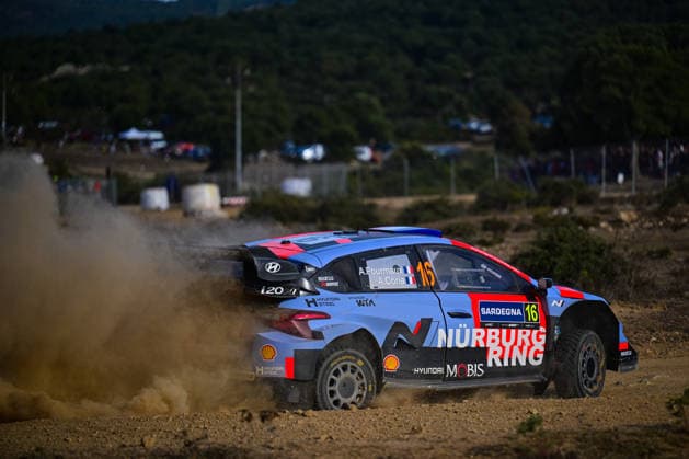 IPA89264635 - Adrien Fourmaux (FRA) and Alexandre Coria (FRA) in a Hyundai i20 N Rally1 in action during the FIA WRC, Motorsport Rallye, WM RALLY ITALIA SARDEGNA in Alghero, Italy, on October 1–4, 2026. Copyright: xFedericoxManoni IPAxSportx xx IPA89264635