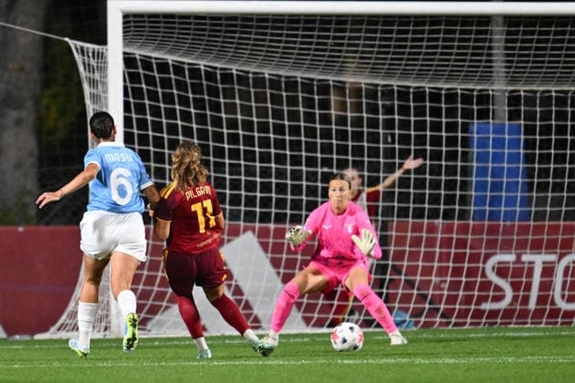 IPA89267264 - Alayah Pilgrim of A.S. Roma Women scores the goal to make it 3-0 during the Serie A Women Athora match on Matchday 2 between A.S. Roma Women and S.S. Lazio Women at the Tre Fontane Stadium on October 3, 2026, in Rome, Italy. Copyright: xDomenicoxCippitelli IPAxSportx xx IPA89267264