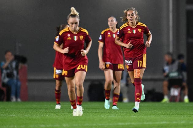 SOCCER - Women s Serie A - AS Roma vs. SS Lazio Women Photo by IPA ABACAPRESS.COM89267517 - Alayah Pilgrim of A.S. Roma Women celebrates after scoring the goal that made the score 3-0 during the Serie A Women Athora match on Matchday 2 between A.S. Roma Women and S.S. Lazio Women at Tre Fontane Stadium on October 3, 2026, in Rome, Italy. Rome Italy Copyright: xIPAxSport ABACAx