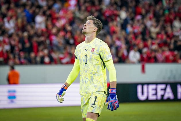 Soccer: UEFA Nations League 2026–2027, Matchday 3: Switzerland vs. Slovenia at Thermoplan Arena, Lucerne; Gregor Kobel (Switzerland), 1 facial expression, emotion Copyright: xJOERANxSTEINSIEKx