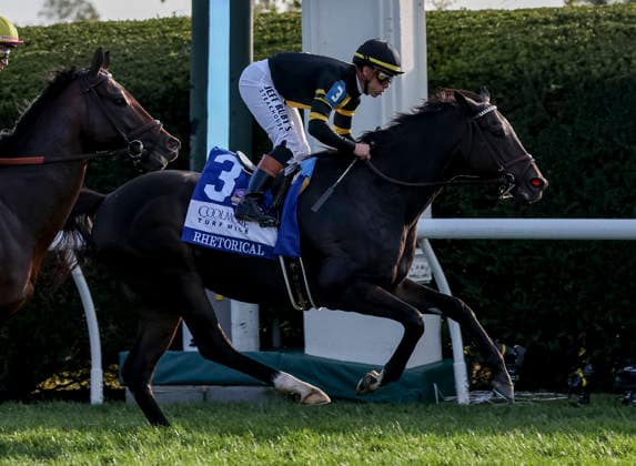 October 3, 2026, Lexington, Ky, USA: Rhetorical (3) ridden by Irad Ortiz, Jr. wins the Coolmore Turf Mile Stakes (Grade 1) at Keeneland in Lexington, Kentucky on October 3, 2026. Eclipse Sportswire CSM Lexington USA - ZUMAcs17 20261003_faf_cs17_130 Copyright: xCaseyxLaughterx