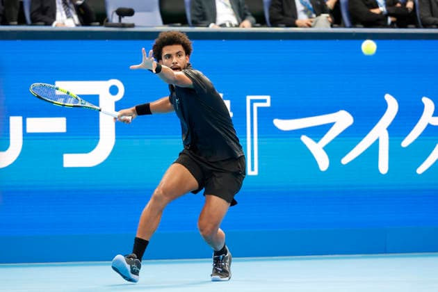 October 4, 2026, Tokyo, Japan: Arthur Fils (France) returns a shot against Valentin Vacherot (Monaco) during their quarterfinal match at the Kinoshita Group Japan Open Tennis Championships at Ariake Colosseum in Tokyo. The tournament runs from September 29 to October 6. Vacherot won 7-5, 4-6, 6-4. Tennis 2026: Valentin Vacherot Battles Arthur Fils In Japan Open - ZUMAm191 20261004_aap_m191_123 Copyright: xRodrigoxReyesxMarinx