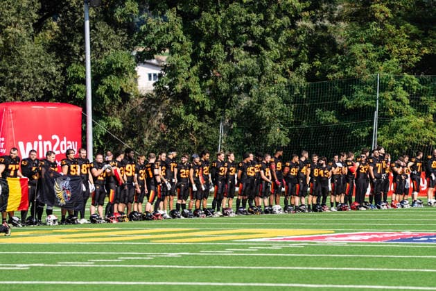 AMERICAN FOOTBALL - IFAF EC, AUT vs BEL SALZBURG,AUSTRIA,04.OCT.26 - AMERICAN FOOTBALL - IFAF European Championship, EM, Europameisterschaft Austria vs Belgium. Image shows the team of BEL. GEPAxpictures xJulioxArellano