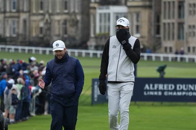RECORD DATE NOT STATED 4th October 2026; Old Course at St Andrews, St Andrews, Scotland; DP World Tour Golf, Alfred Dunhill Links Championship, Final Day; Michael Stewart and Mikael Lindberg walk up the fairway on the 2nd hole AlecxBrown