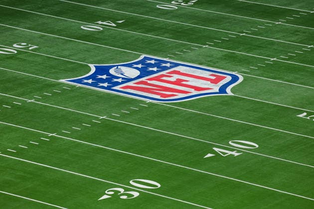 4th October 2026; Tottenham Hotspur Stadium, London, England; NFL, American Football Herren, USA International Series American Football, Washington Commanders versus Indianapolis Colts; A detail view of the NFL shield on the grass HenningxVonxJagow