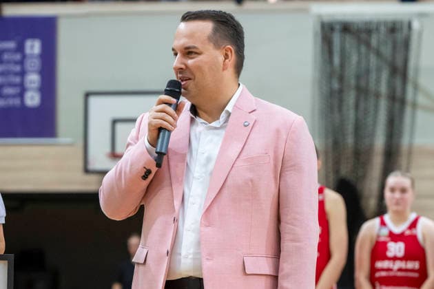 Toyota DBBL 2026–2027 HalFit Lions vs. TK Hannover Halle Saale, Germany, October 4, 2026. Pictured: Martin Geissler, Syntainics MBC Halle Saale, swh Arena, Saxony-Anhalt, Germany