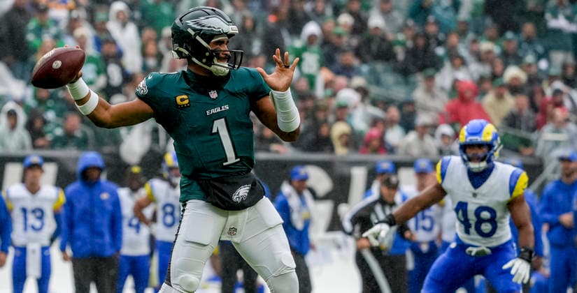 October 4, 2026, Philadelphia, Pa, USA: Oct 4, 2026; Philadelphia, PA, USA; Philadelphia Eagles quarterback Jalen Hurts (1) throws a pass at Lincoln Financial Field. Mandatory Credit: -Cal Media Philadelphia USA - ZUMAcs17 20261004_faf_cs17_149 Copyright: xScottxSeriox