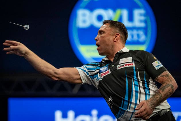 RECORD DATE NOT STATED 4th October 2026; Mattioli Arena, Leicester, England; PDC World Grand Prix Darts, World Grand Prix, Final Day; Gerwyn Price in action on the oche his final match against Luke Humphries GodfreyxPitt