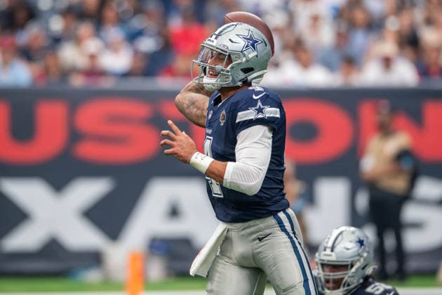 October 4, 2026: Dallas Cowboys quarterback Dak Prescott (4) throws a pass during a game between the Dallas Cowboys and the Houston Texans in Houston, TX. .. CSM NFL, American Football Herren, USA 2026: Cowboys Vs Texans OCT 04  - ZUMAc04_ 20261004_zma_c04_152 Copyright: xTraskxSmithx
