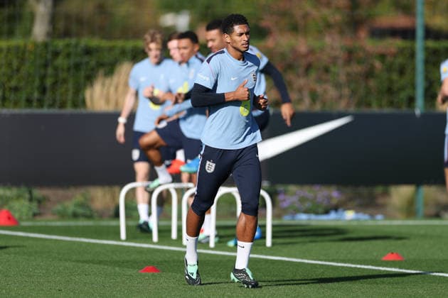 England MD-1 Training, Nations League Jude Bellingham of England during the England MD-1 training session ahead of the 2026 27 UEFA Nations League Group A3 match vs Czech Republic, Tottenham Hotspur Training Ground, Enfield, England on 5 October 2026 Credit: Tiego Grenho Every Second Media Editorial use only. All images are copyright Every Second Media Limited. No images may be reproduced without prior permission. Copyright: xIMAGO EveryxSecondxMediax ESM-2200-0047 TiegoxGrenhox xEveryxSecondxMediax