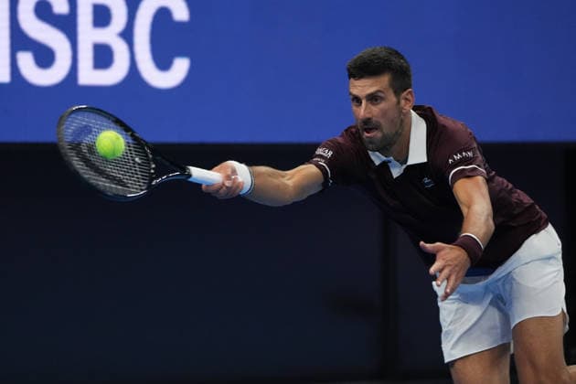 (261006) -- BEIJING, Oct. 6, 2026 -- Novak Djokovic competes during the men s singles semifinal match between Daniil Medvedev of Russia and Novak Djokovic of Serbia at 2026 China Open tennis tournament in Beijing, China, Oct. 5, 2026. ) (SP)CHINA-BEIJING-TENNIS-CHINA OPEN-MEN S SINGLES(CN) XiexHan